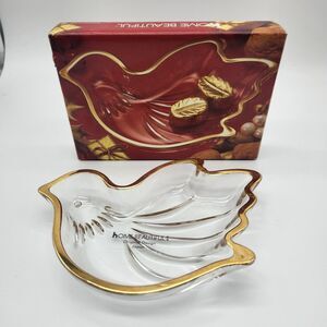 HOME BEAUTIFUL JAPAN PEACE DOVE SHAPED GLASS CANDY DISH GOLD THICK RIM